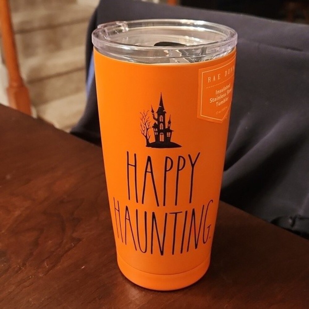 Rae Dunn "Happy Haunting" Halloween Orange Stainless Steel Tumbler NWT